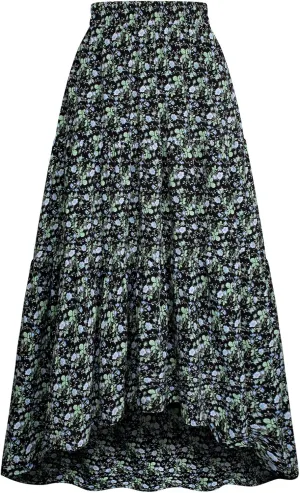 Scarlet Darkness Floral Skirts for Women Tiered Maxi Long Skirt High-Low Renaissance Skirt