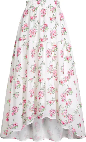 Scarlet Darkness Floral Skirts for Women Tiered Maxi Long Skirt High-Low Renaissance Skirt