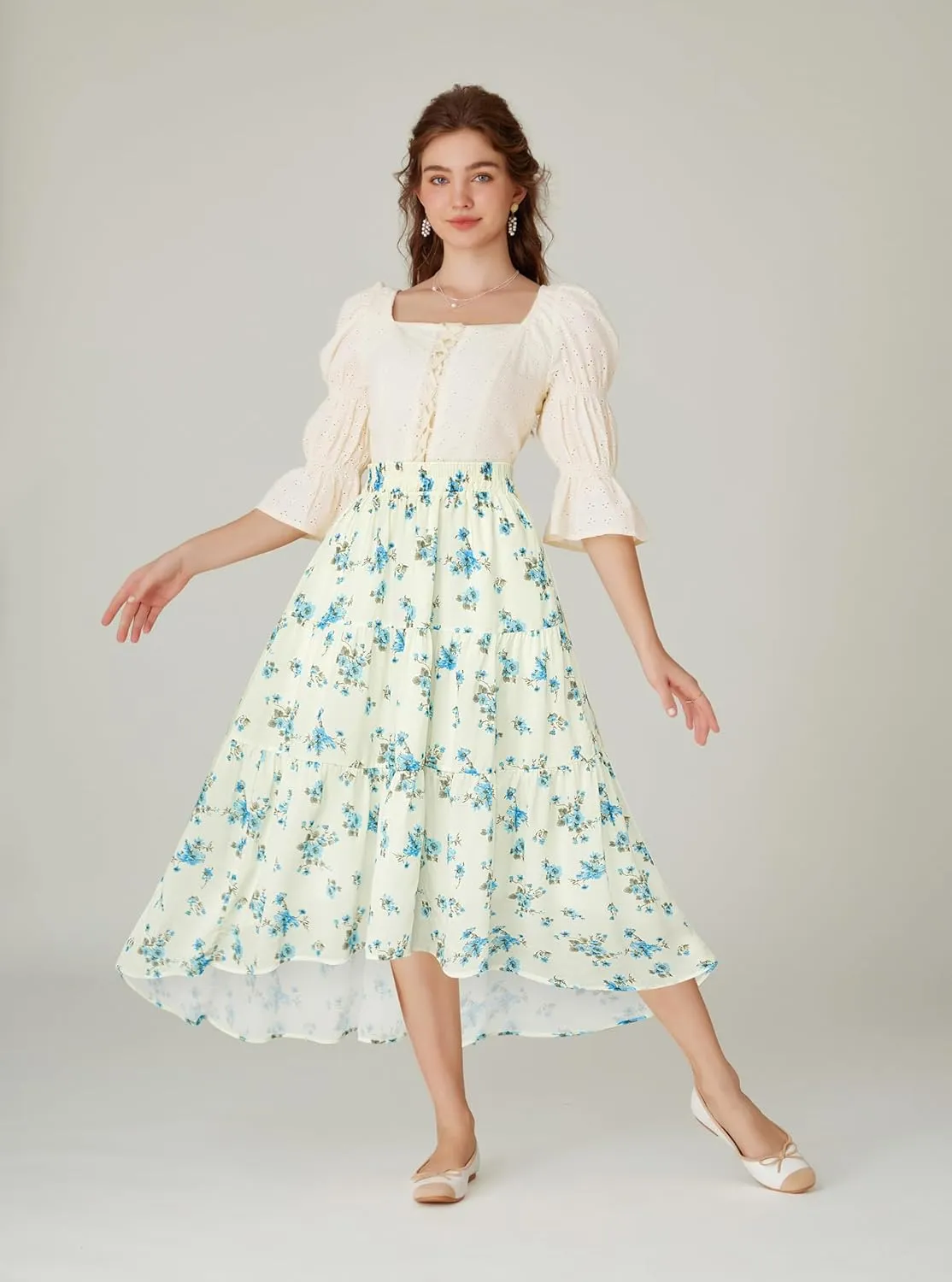 Scarlet Darkness Floral Skirts for Women Tiered Maxi Long Skirt High-Low Renaissance Skirt