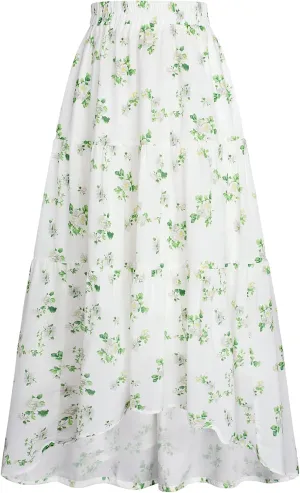 Scarlet Darkness Floral Skirts for Women Tiered Maxi Long Skirt High-Low Renaissance Skirt