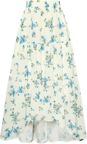 Scarlet Darkness Floral Skirts for Women Tiered Maxi Long Skirt High-Low Renaissance Skirt