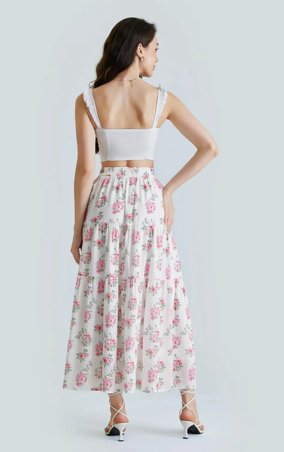 Scarlet Darkness Floral Skirts for Women Tiered Maxi Long Skirt High-Low Renaissance Skirt