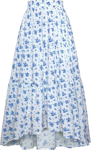 Scarlet Darkness Floral Skirts for Women Tiered Maxi Long Skirt High-Low Renaissance Skirt