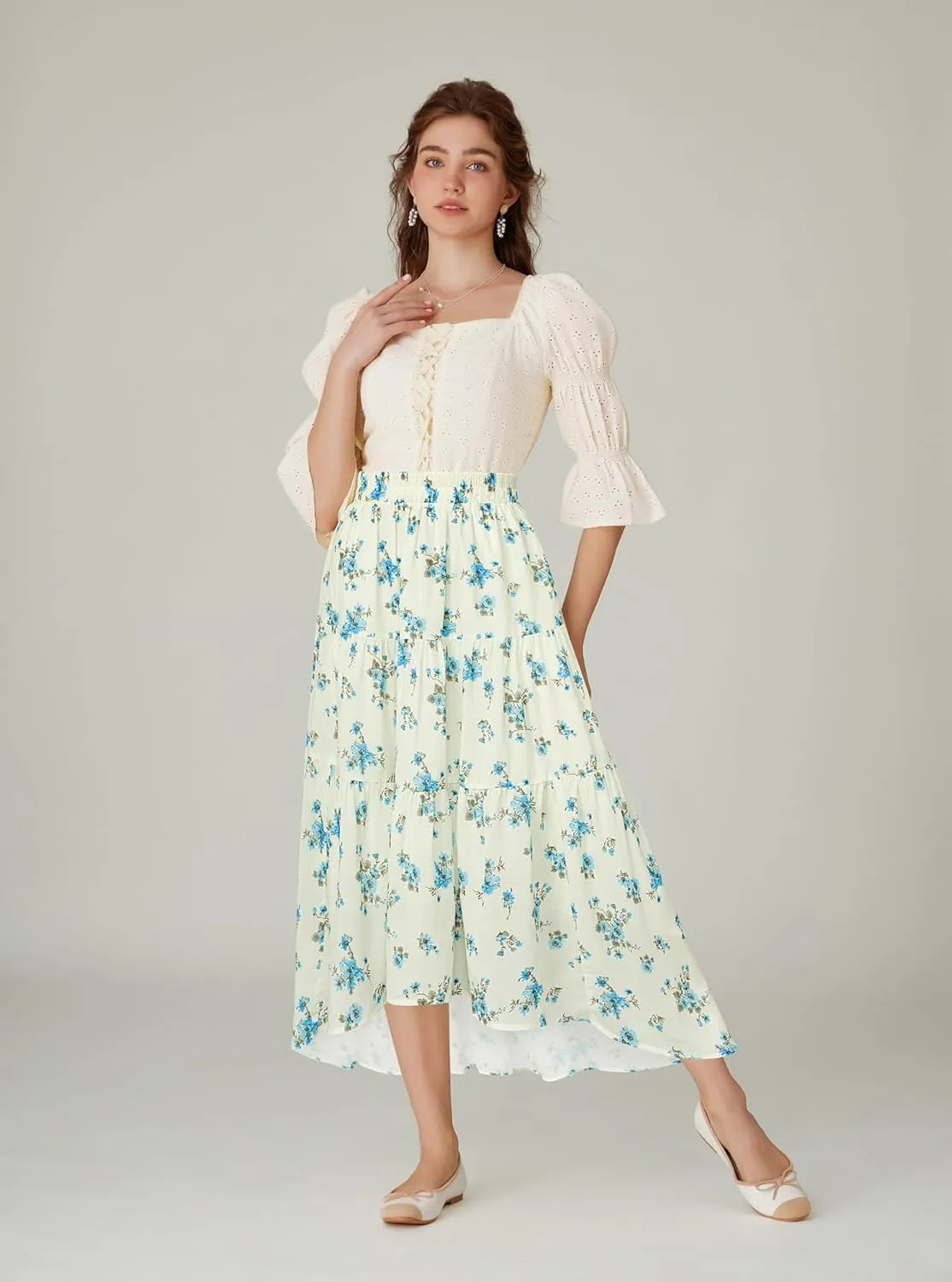Scarlet Darkness Floral Skirts for Women Tiered Maxi Long Skirt High-Low Renaissance Skirt