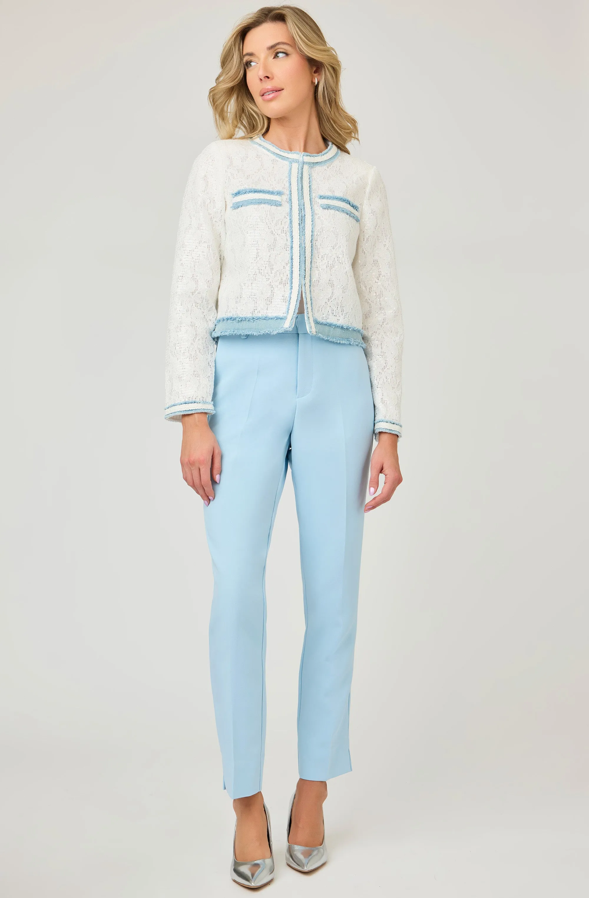Sequin Lace Jacket with Contrasting Trim