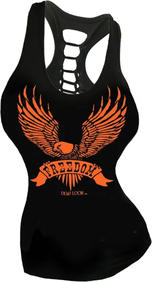 Sexy Biker Tattoo Skull Tee Motorcyle Graphic Rock Racerback Cutout Slashed Tank Top