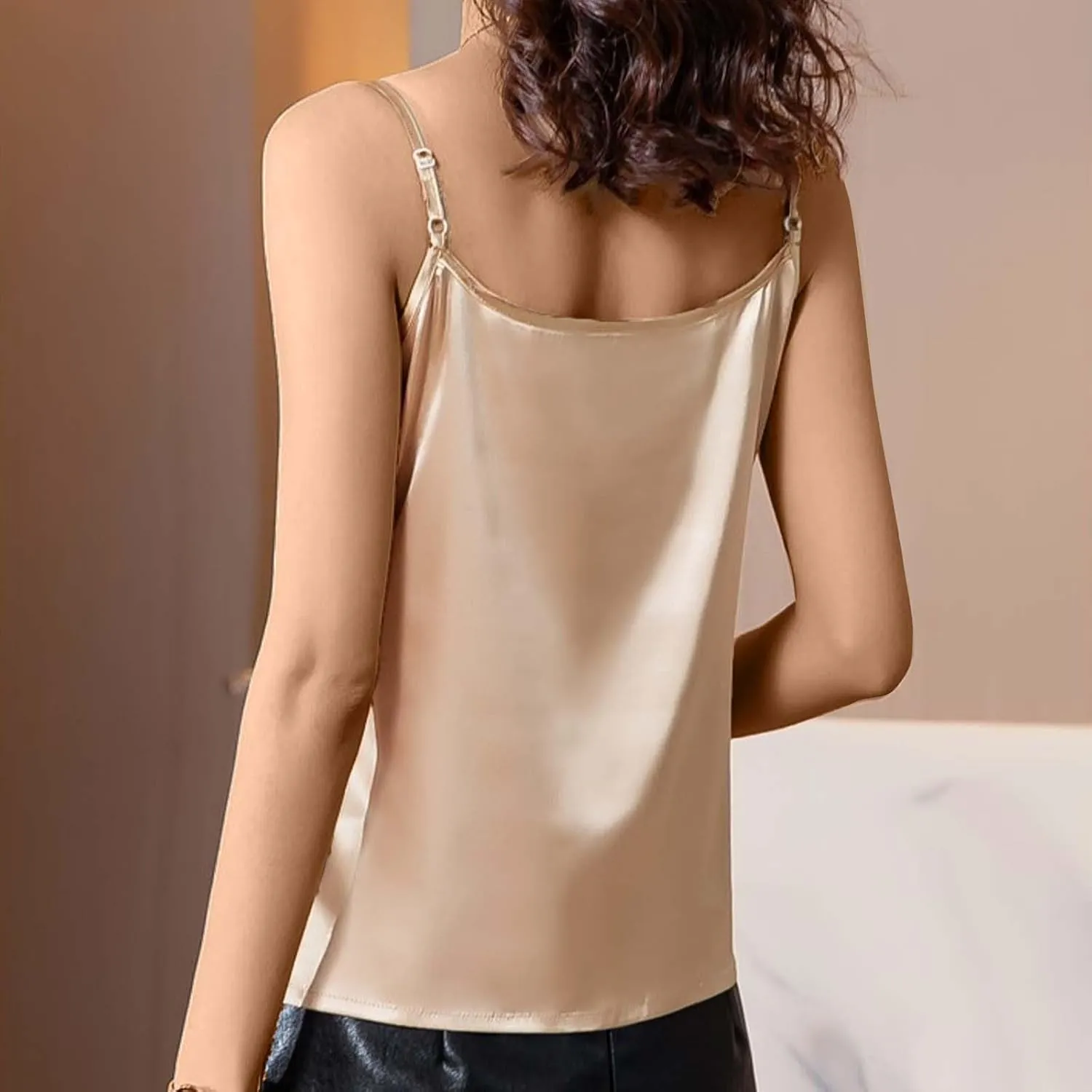 Sexy Lace Trim Cami Vest Women Satin Spaghetti Strap Sleeveless Tops Elegant Backless Summer Casual Camisole Blouses