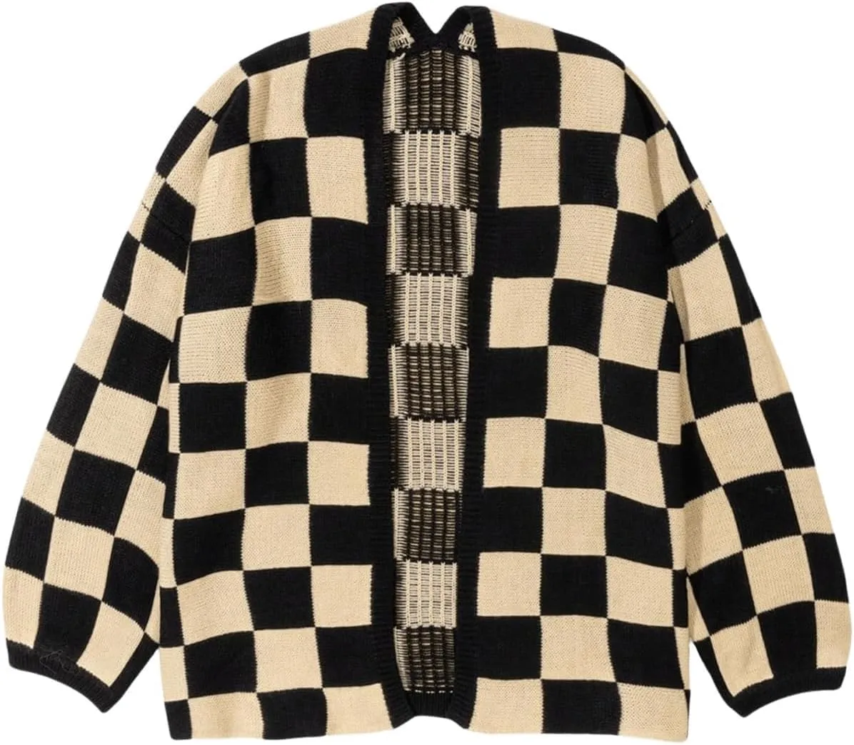 SHENHE Women's Oversized Plaid Outwear Open Front Knit Sweater Long Sleeve Casual Cardigan