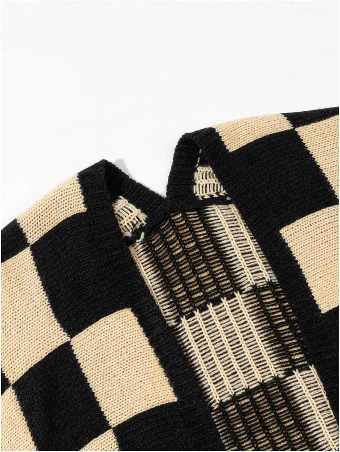 SHENHE Women's Oversized Plaid Outwear Open Front Knit Sweater Long Sleeve Casual Cardigan
