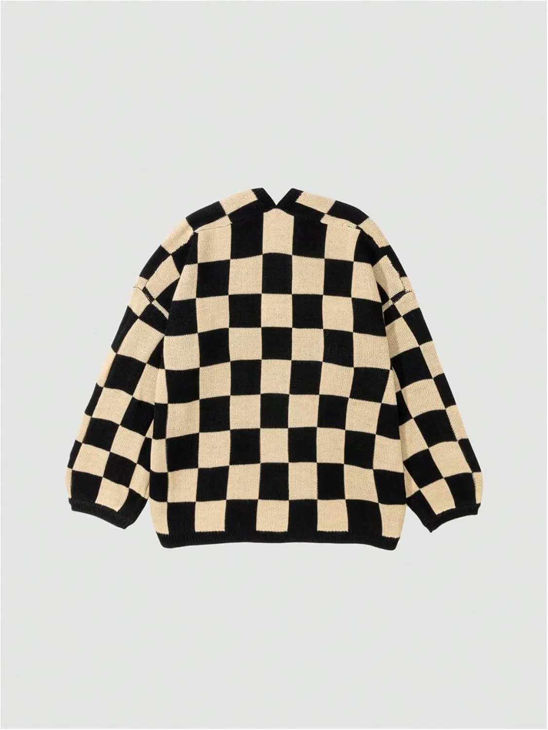 SHENHE Women's Oversized Plaid Outwear Open Front Knit Sweater Long Sleeve Casual Cardigan