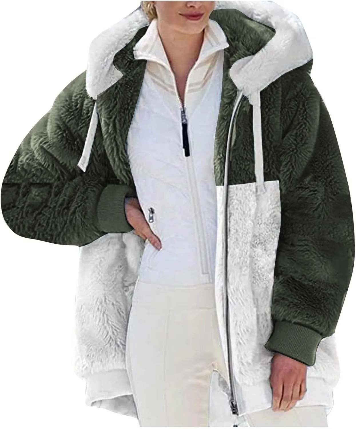 Sherpa Jacket Women Fleece Zip Up Jacket Winter 2024 Trendy Fuzzy Warm Hoodie Outerwear Coat with Pockets