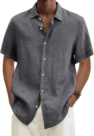 Shirts for Men Men's Linen Shirts Short Sleeve Casual Shirts Button Down Shirt for Men Beach Summer Shirts