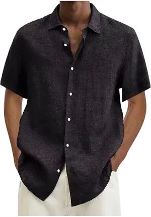 Shirts for Men Men's Linen Shirts Short Sleeve Casual Shirts Button Down Shirt for Men Beach Summer Shirts
