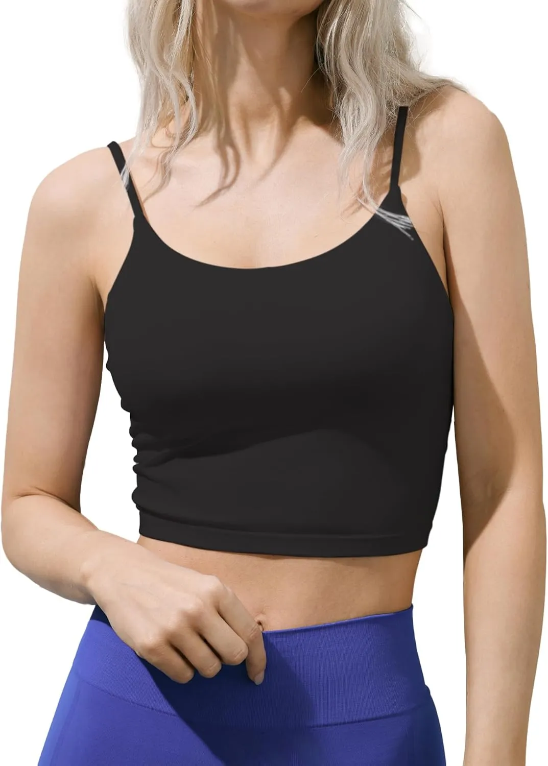 SIXIM Seamless Camisole Tops for Women Built in Bra Women's Spaghetti Strap Tank Tops Padded Double Layer Crop Tops