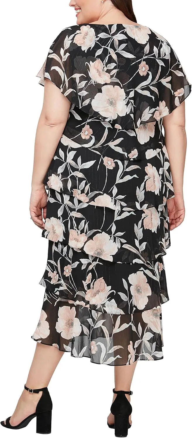 S.L. Fashions Women's Plus Size Long Tiered Ruffle Dress