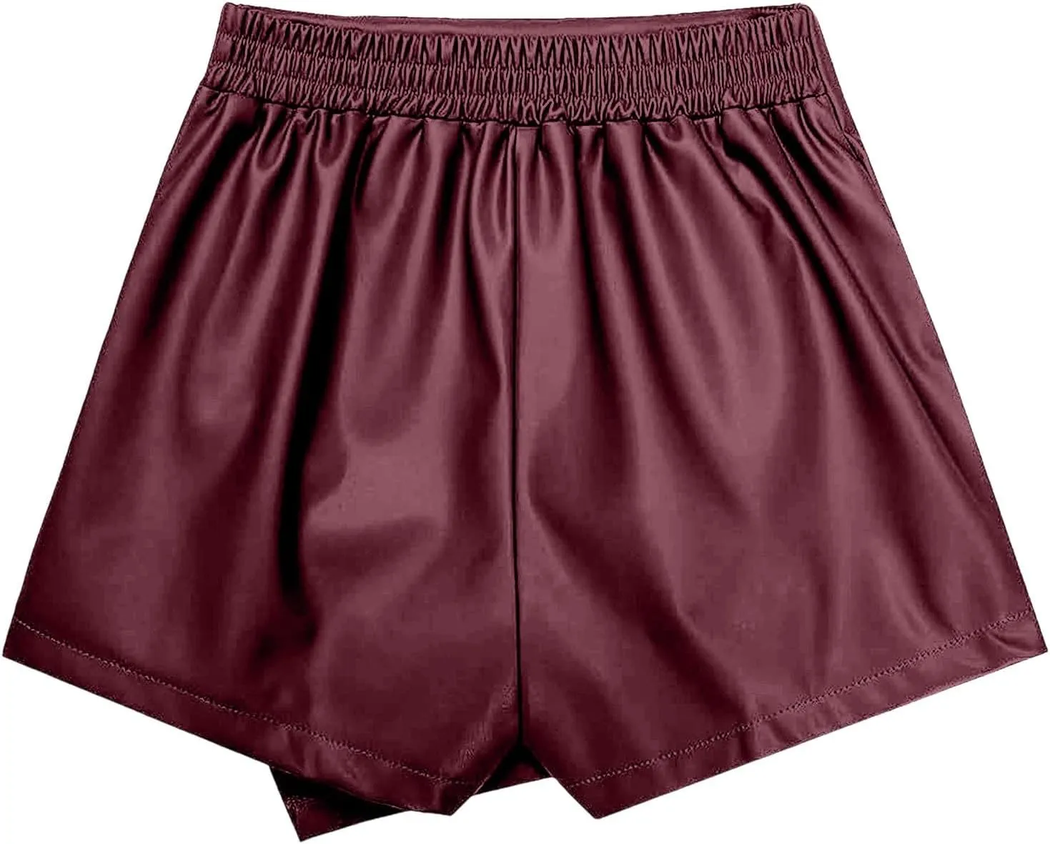 Slimming Skorts for Woman High Waisted Faux Leather Pull On Shorts Elastic Waist Ruched Wrap Asymmetrical Shorts