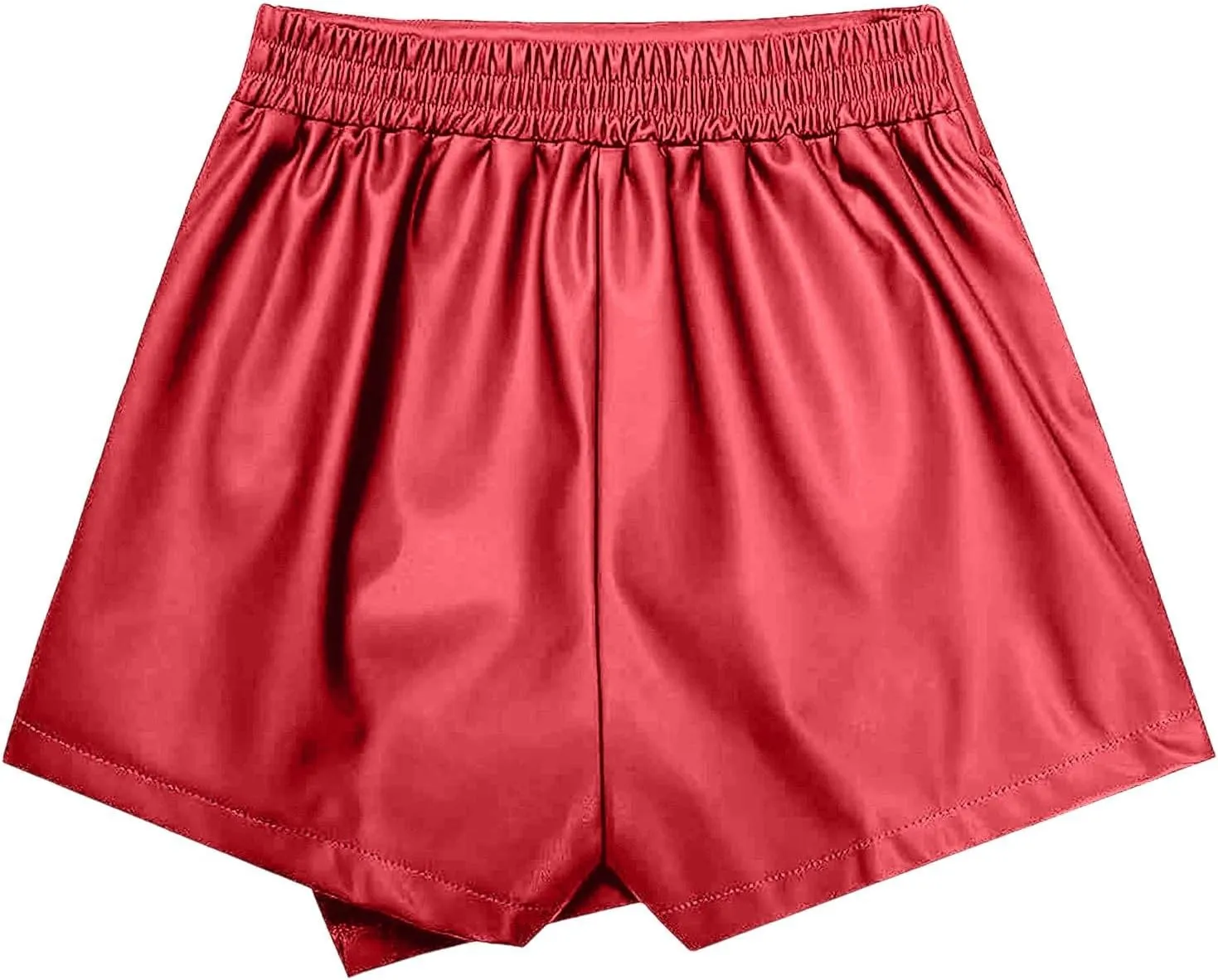 Slimming Skorts for Woman High Waisted Faux Leather Pull On Shorts Elastic Waist Ruched Wrap Asymmetrical Shorts