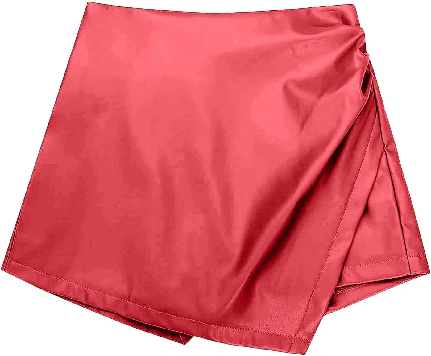Slimming Skorts for Woman High Waisted Faux Leather Pull On Shorts Elastic Waist Ruched Wrap Asymmetrical Shorts
