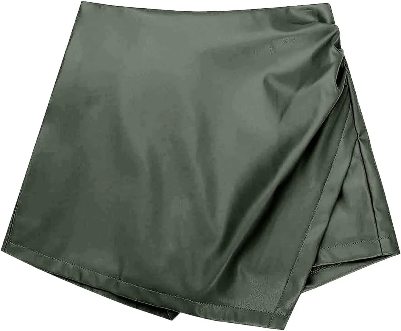 Slimming Skorts for Woman High Waisted Faux Leather Pull On Shorts Elastic Waist Ruched Wrap Asymmetrical Shorts