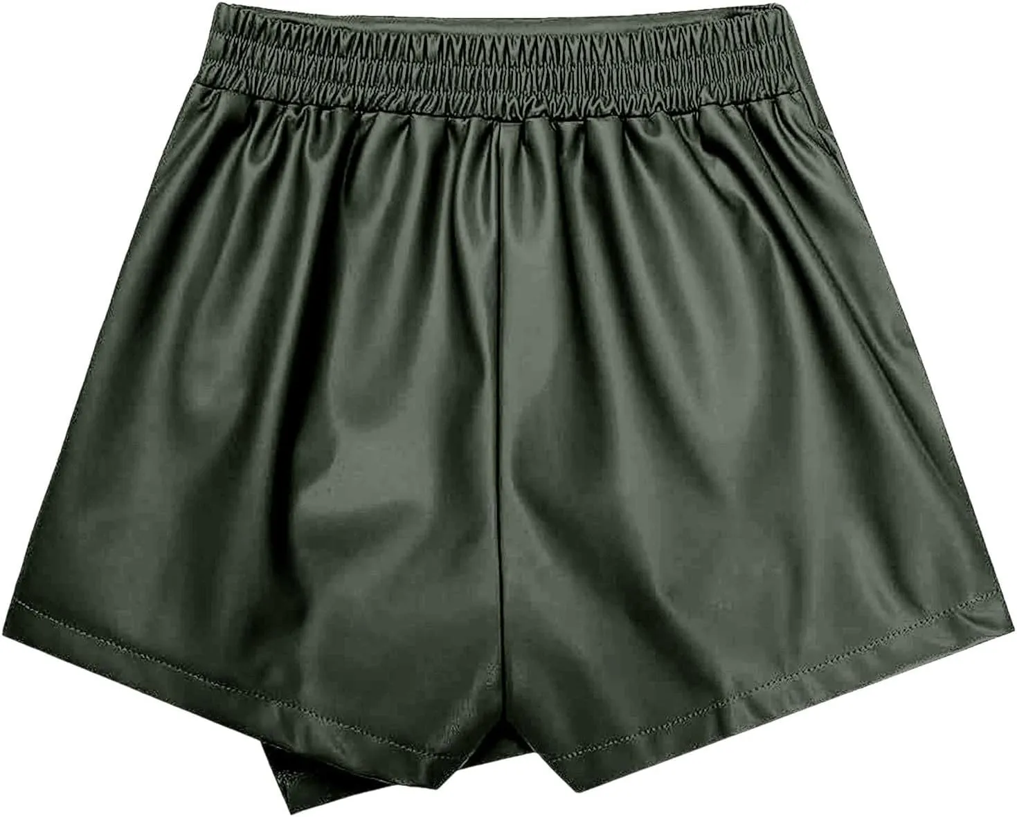 Slimming Skorts for Woman High Waisted Faux Leather Pull On Shorts Elastic Waist Ruched Wrap Asymmetrical Shorts