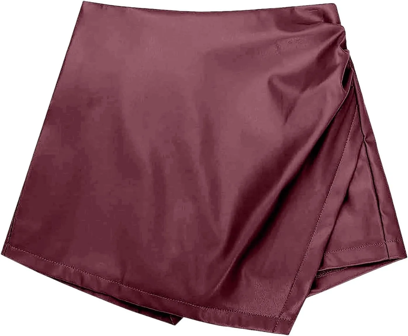 Slimming Skorts for Woman High Waisted Faux Leather Pull On Shorts Elastic Waist Ruched Wrap Asymmetrical Shorts
