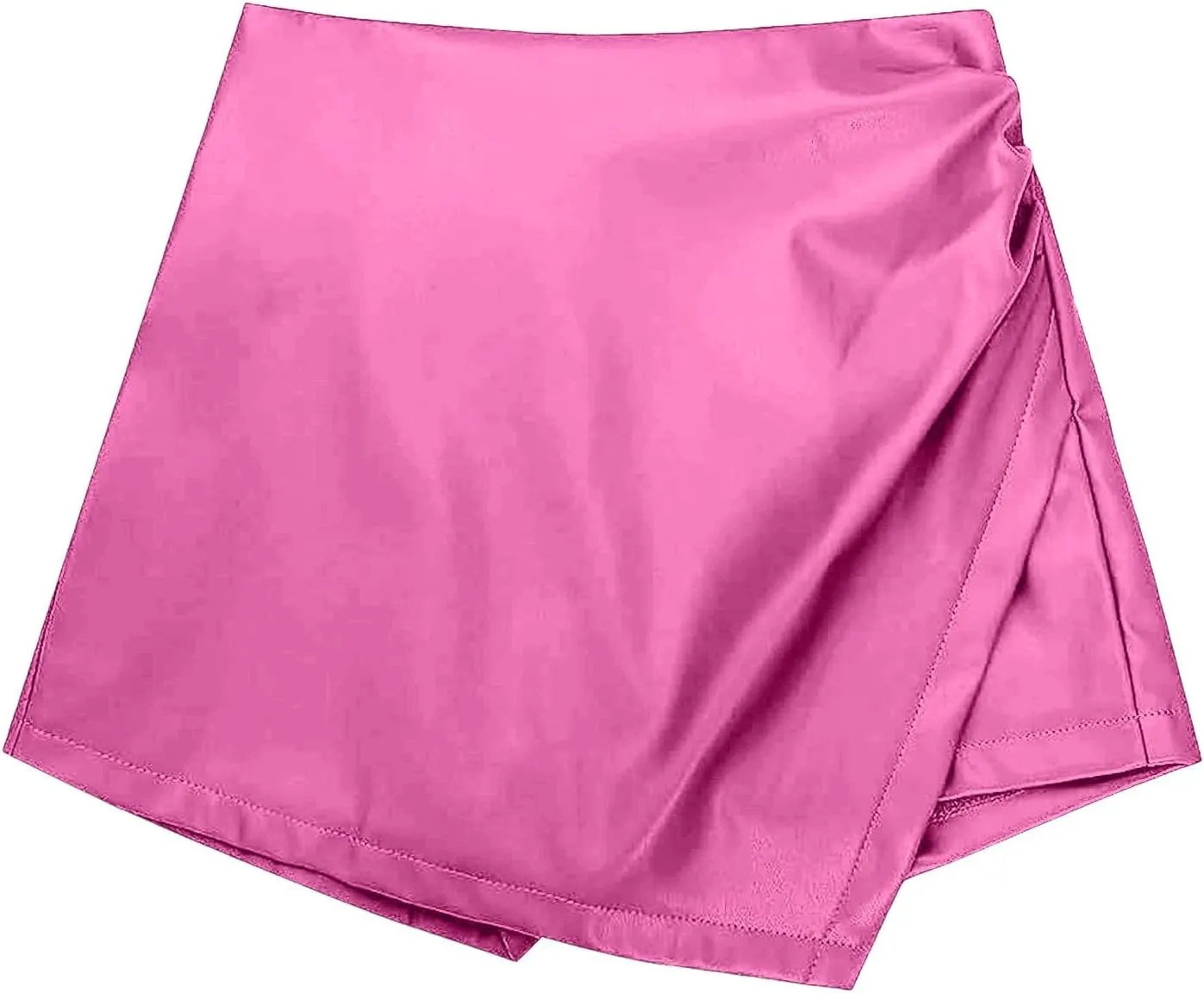 Slimming Skorts for Woman High Waisted Faux Leather Pull On Shorts Elastic Waist Ruched Wrap Asymmetrical Shorts
