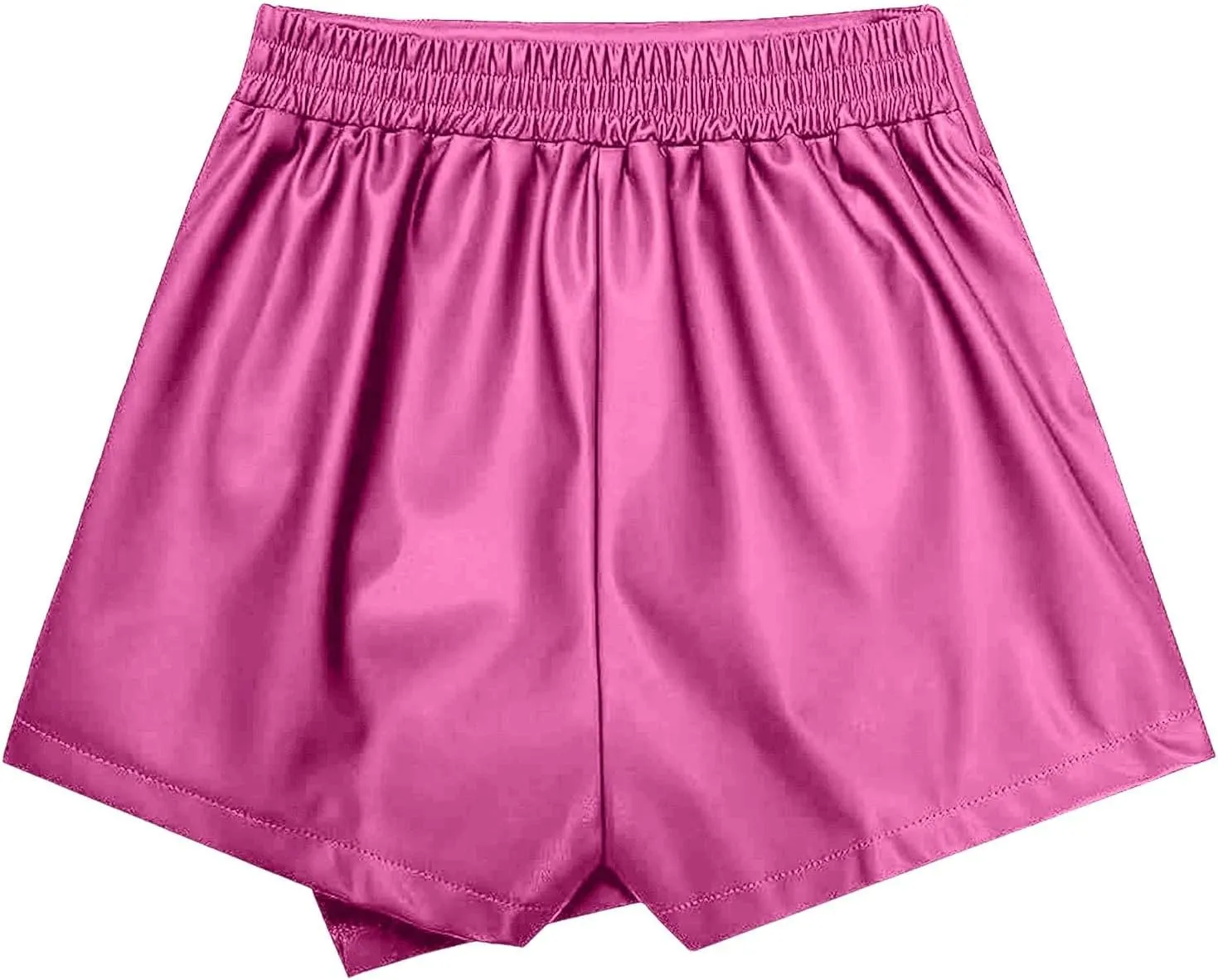 Slimming Skorts for Woman High Waisted Faux Leather Pull On Shorts Elastic Waist Ruched Wrap Asymmetrical Shorts