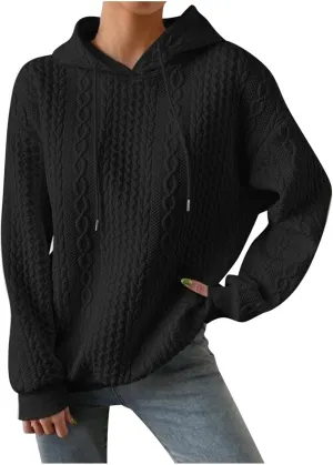 slqdgmryz Oversized Hoodies for Women Plus Size Cable Knit Sweater Loose Fit Drawstring Comfort Hoodie Preppy Sweatshirt