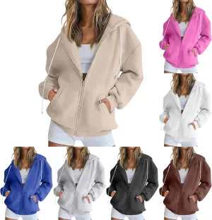 slqdgmryz Zip Up Hoodie Women Drawstring Oversized Sweatshirt Zipped Cute Hoodies Y2k Workout Fleece Jacket with Pockets
