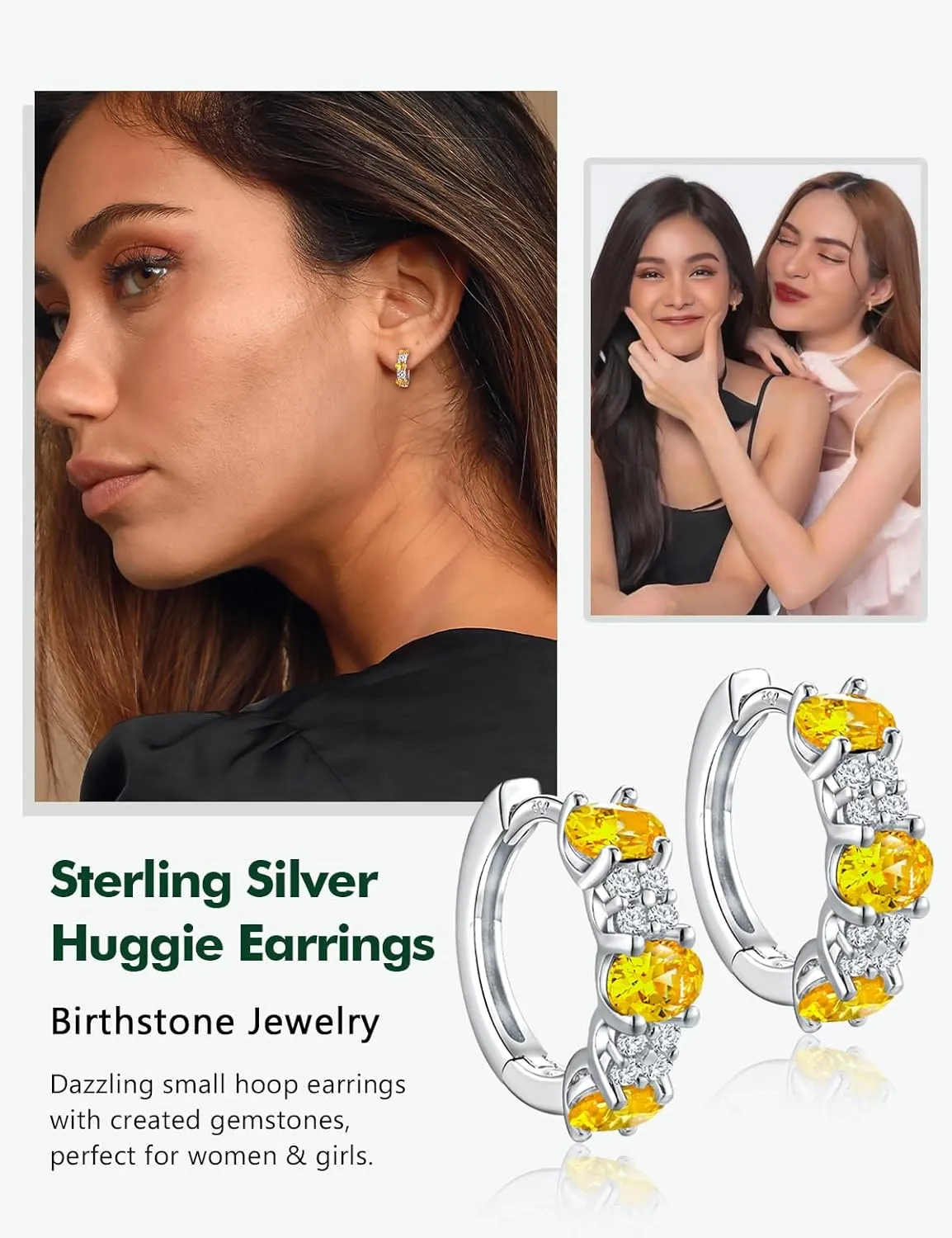 Small Hoop Earrings for Women Hypoallergenic 925 Sterling Silver 13.5mm Thick Huggie Earrings Hoops Created Gemstone Diamond Birthstone Wedding Earrings