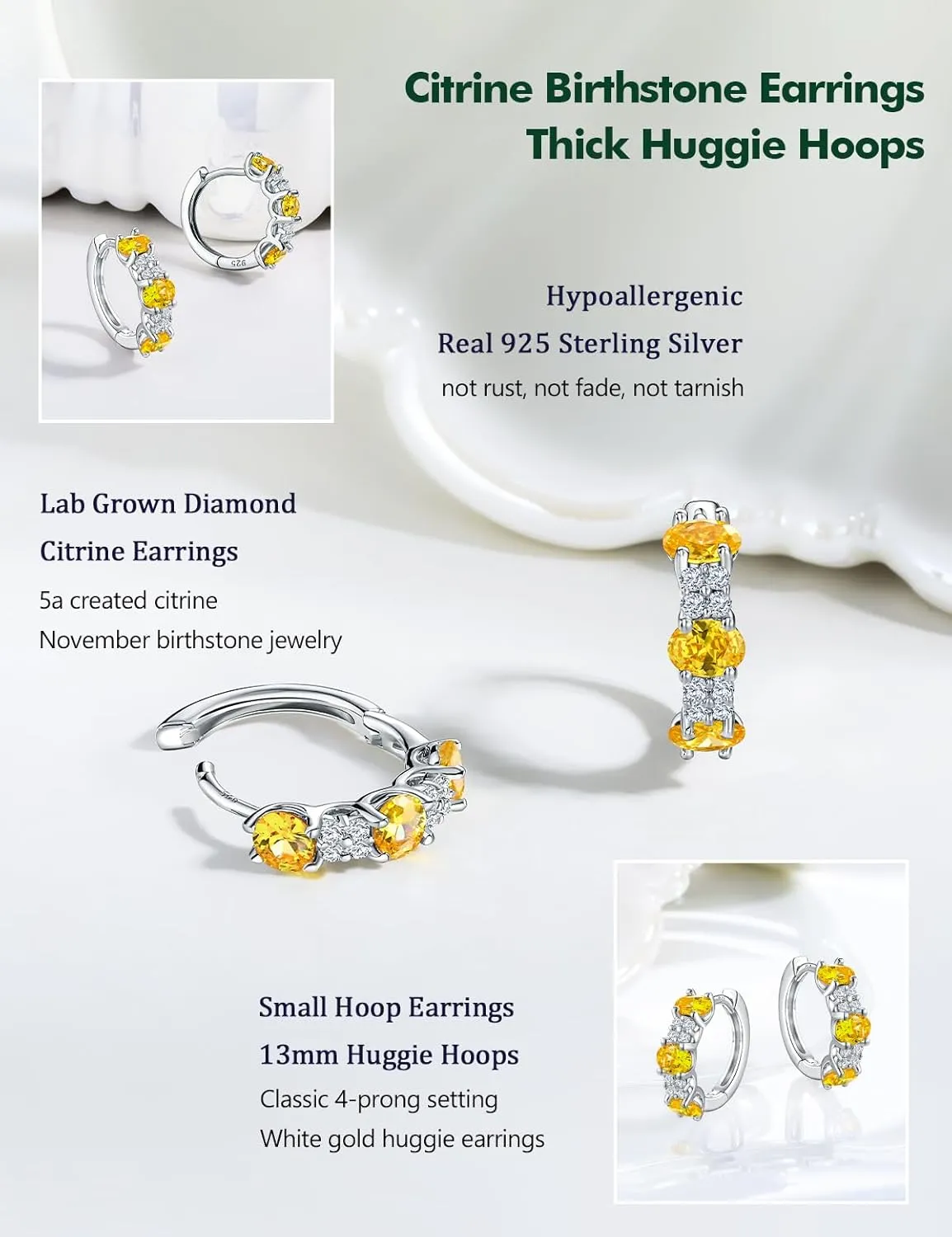 Small Hoop Earrings for Women Hypoallergenic 925 Sterling Silver 13.5mm Thick Huggie Earrings Hoops Created Gemstone Diamond Birthstone Wedding Earrings