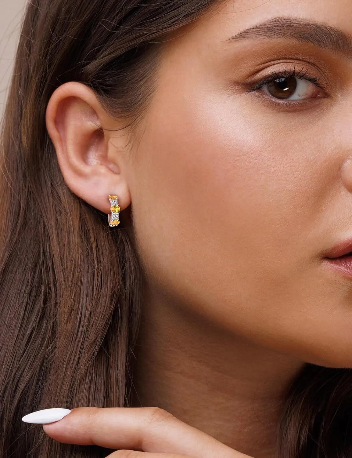 Small Hoop Earrings for Women Hypoallergenic 925 Sterling Silver 13.5mm Thick Huggie Earrings Hoops Created Gemstone Diamond Birthstone Wedding Earrings