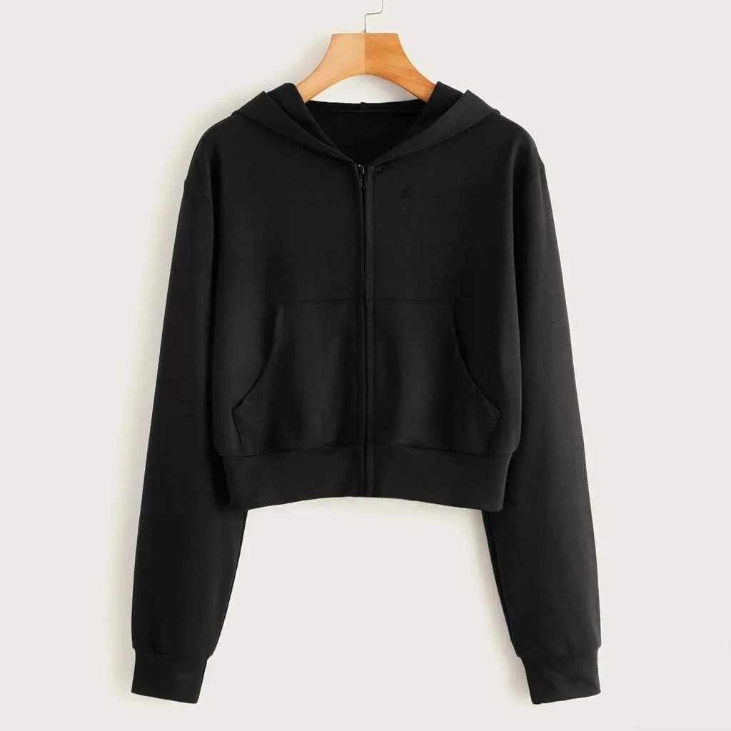 SMIDOW Crop Full Zip Up Hoodie Women Cute 2023 Fall Fashion y2k Clothes Teen Girl Cropped Lightweight Jacket With Hood
