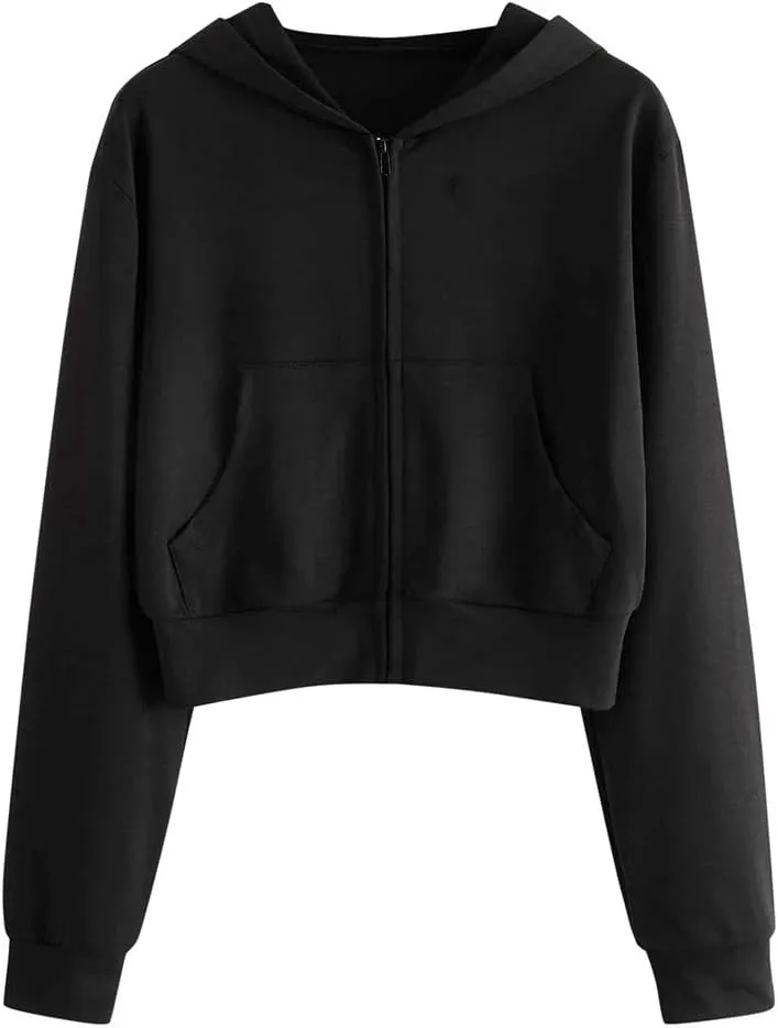 SMIDOW Crop Full Zip Up Hoodie Women Cute 2023 Fall Fashion y2k Clothes Teen Girl Cropped Lightweight Jacket With Hood