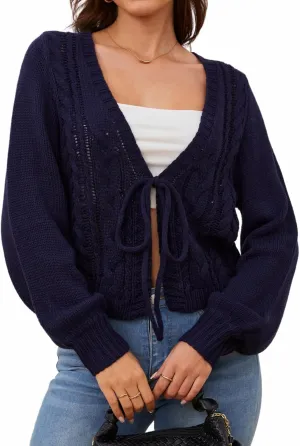 SOLY HUX Women's Tie Front Cardigan Sweaters Long Sleeve Bow Sweater Fall Winter Trendy Outerwear Tops