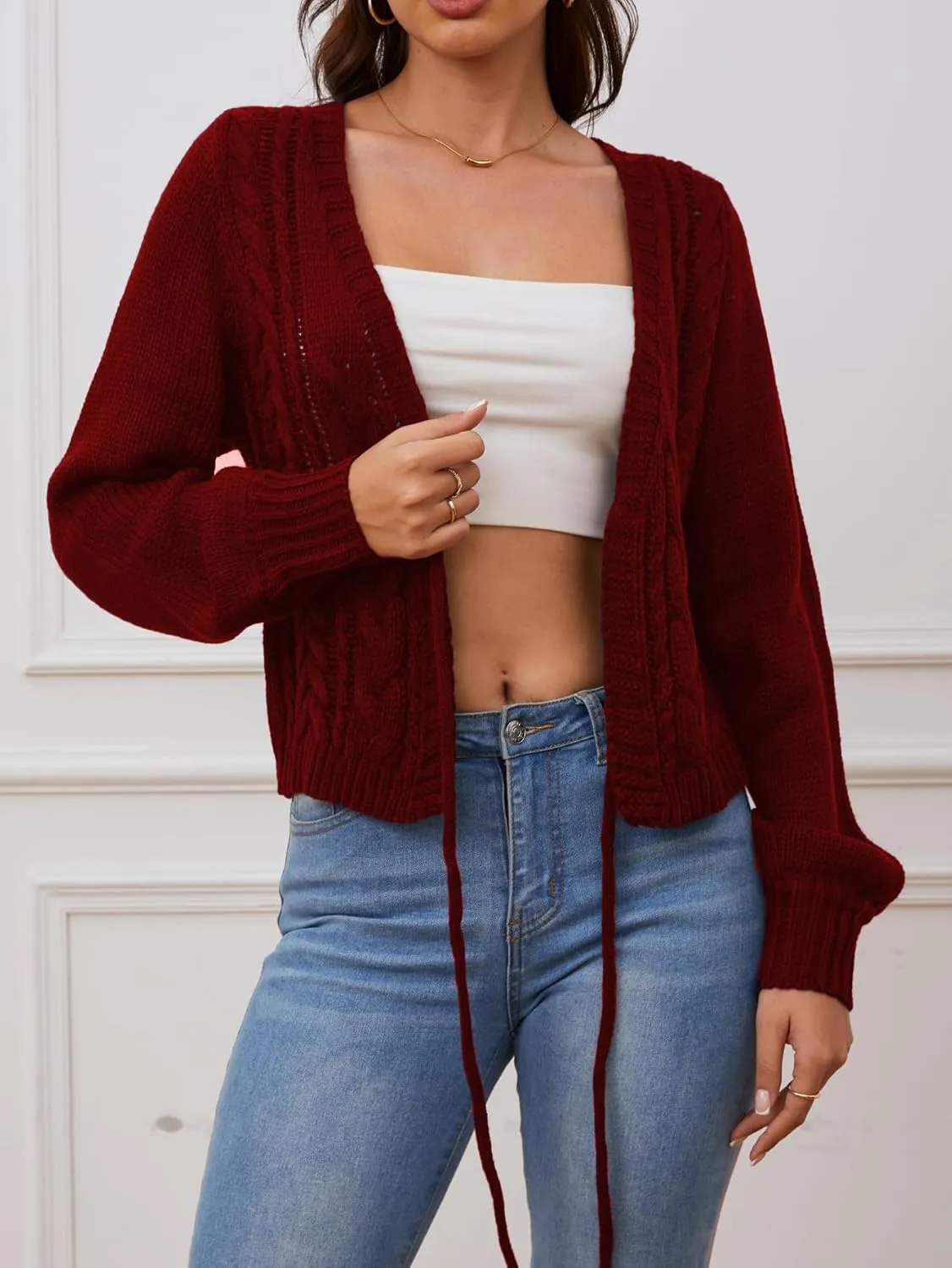 SOLY HUX Women's Tie Front Cardigan Sweaters Long Sleeve Bow Sweater Fall Winter Trendy Outerwear Tops