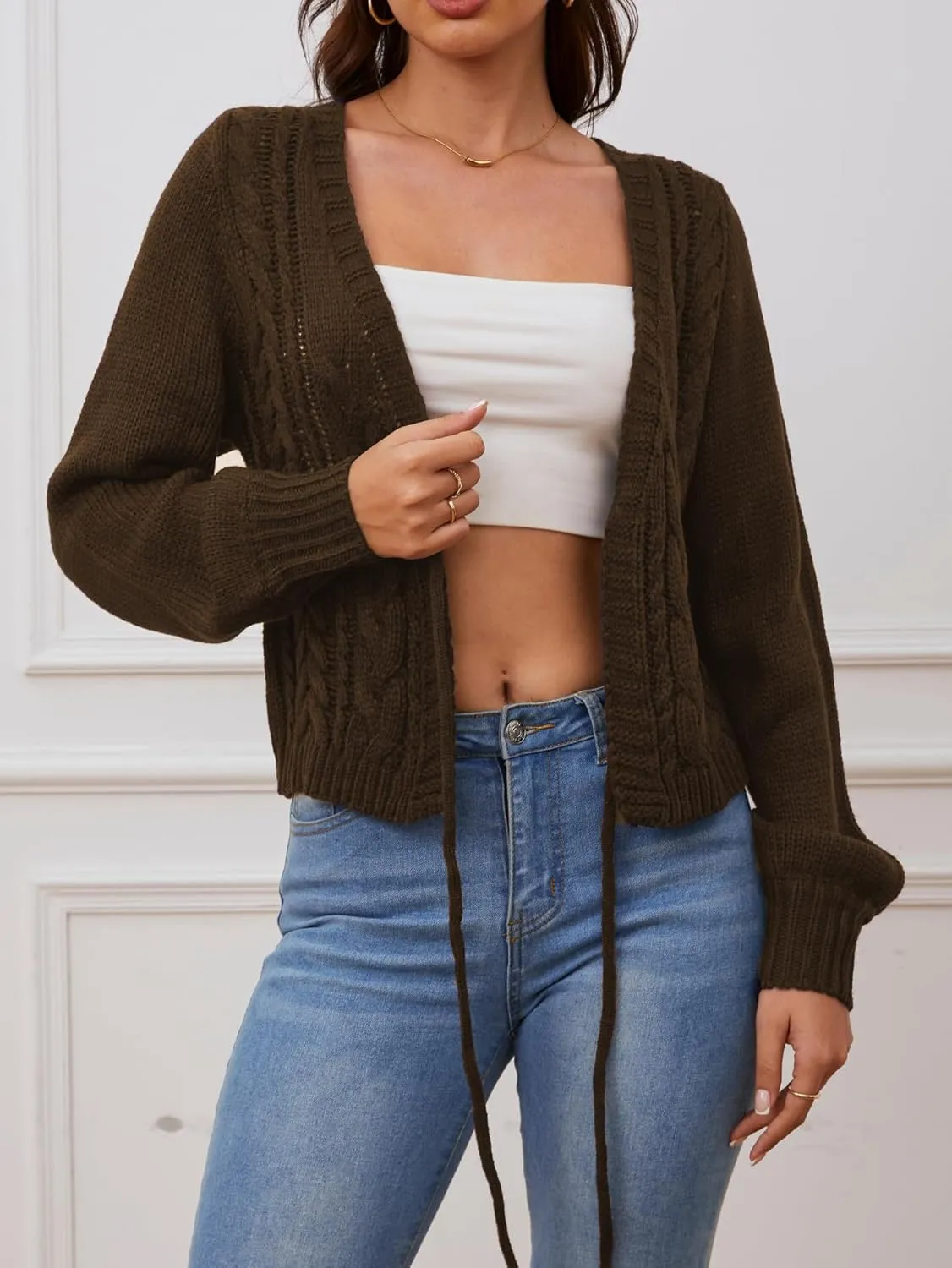 SOLY HUX Women's Tie Front Cardigan Sweaters Long Sleeve Bow Sweater Fall Winter Trendy Outerwear Tops