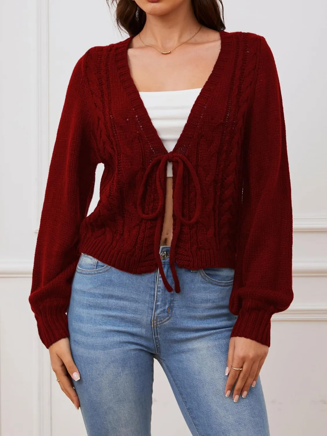 SOLY HUX Women's Tie Front Cardigan Sweaters Long Sleeve Bow Sweater Fall Winter Trendy Outerwear Tops
