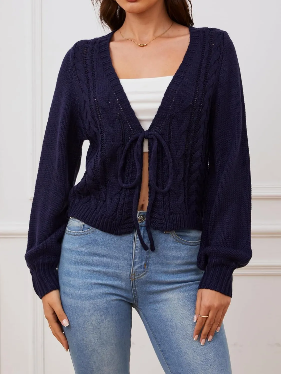 SOLY HUX Women's Tie Front Cardigan Sweaters Long Sleeve Bow Sweater Fall Winter Trendy Outerwear Tops