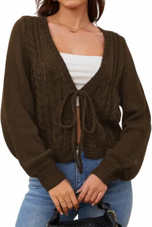 SOLY HUX Women's Tie Front Cardigan Sweaters Long Sleeve Bow Sweater Fall Winter Trendy Outerwear Tops
