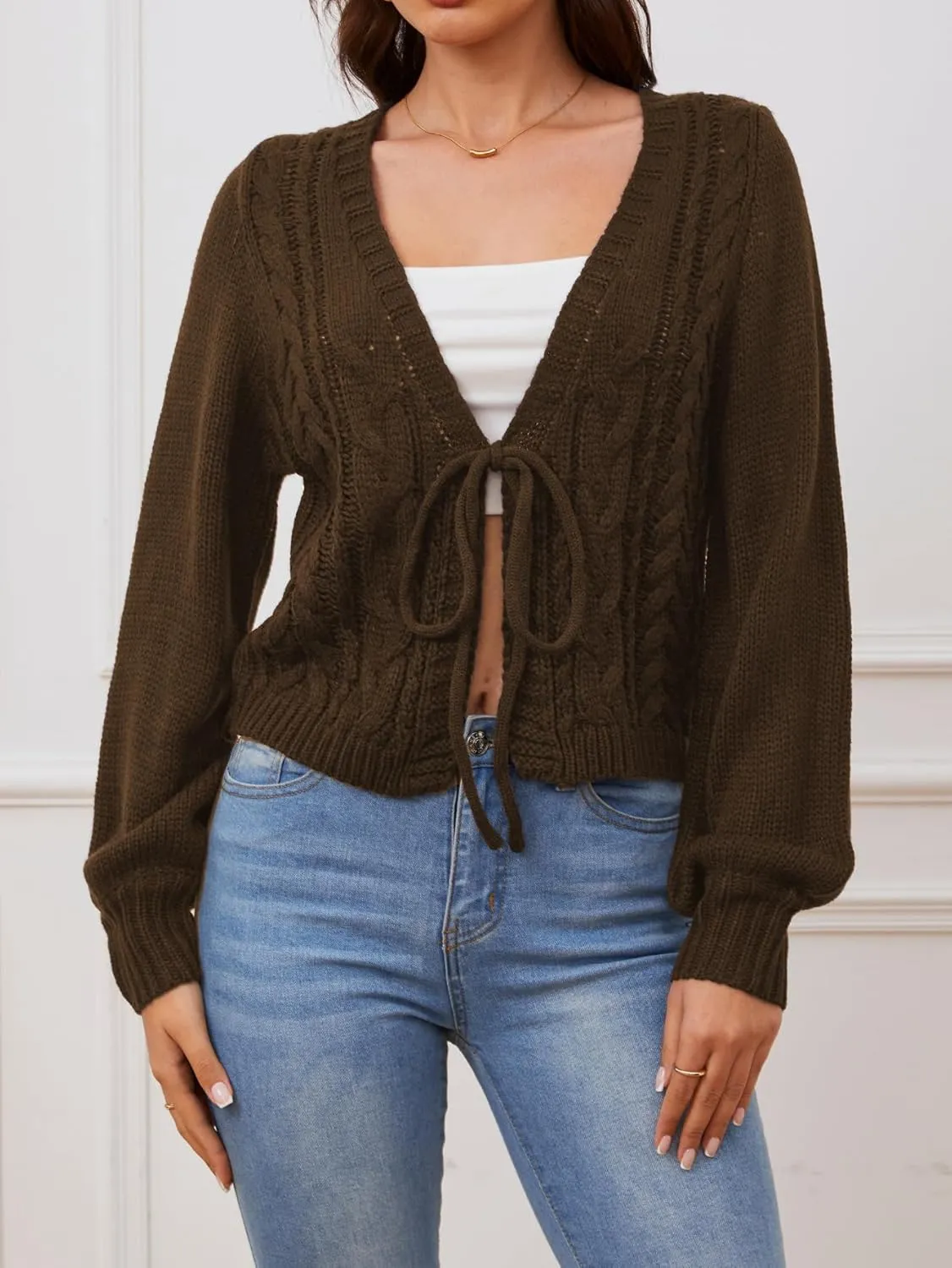 SOLY HUX Women's Tie Front Cardigan Sweaters Long Sleeve Bow Sweater Fall Winter Trendy Outerwear Tops