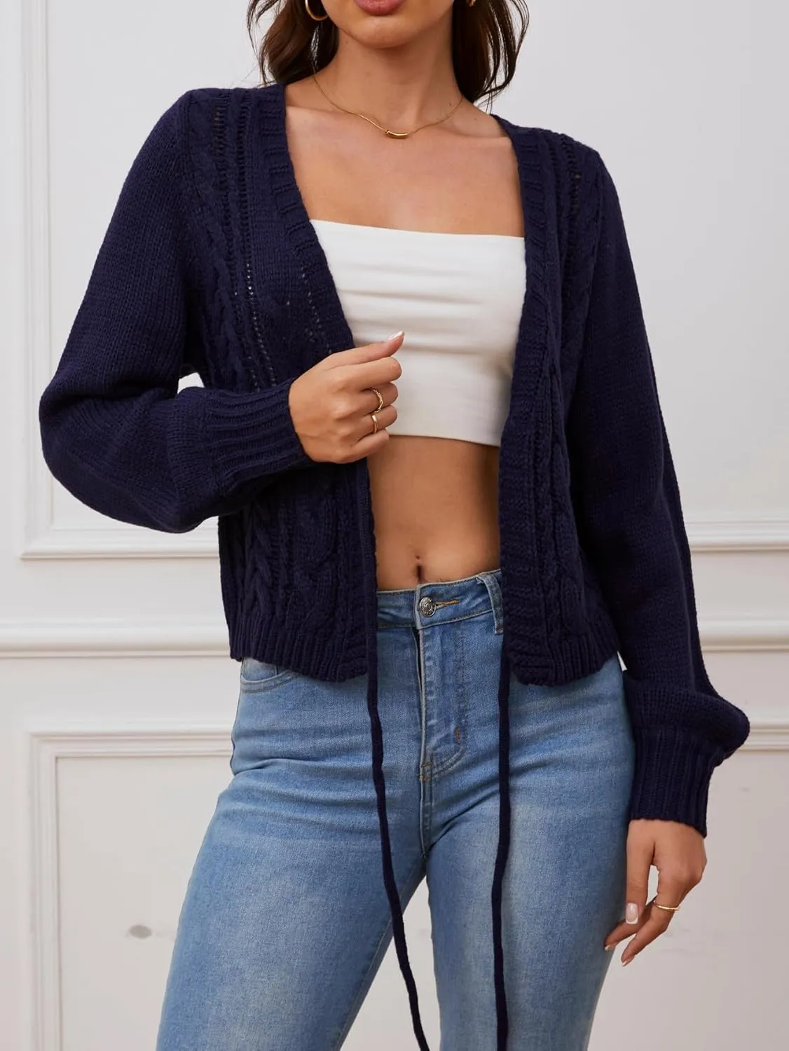 SOLY HUX Women's Tie Front Cardigan Sweaters Long Sleeve Bow Sweater Fall Winter Trendy Outerwear Tops
