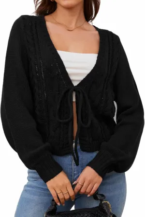 SOLY HUX Women's Tie Front Cardigan Sweaters Long Sleeve Bow Sweater Fall Winter Trendy Outerwear Tops