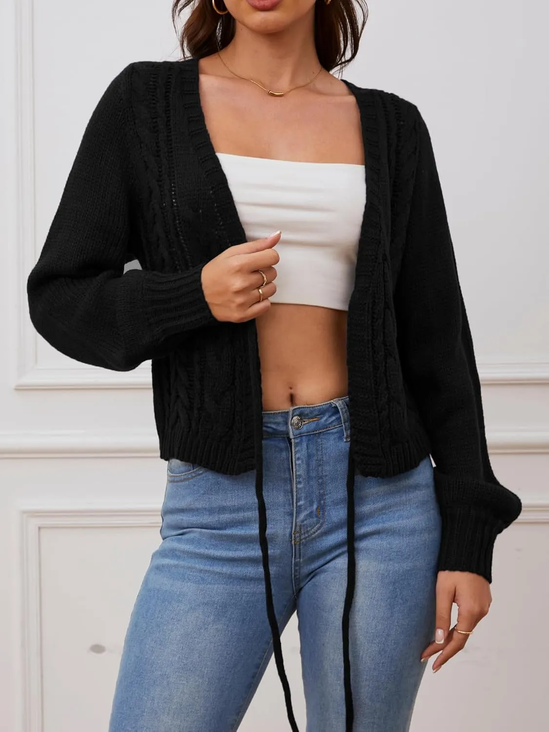 SOLY HUX Women's Tie Front Cardigan Sweaters Long Sleeve Bow Sweater Fall Winter Trendy Outerwear Tops