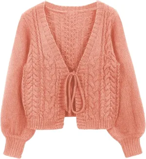 SOLY HUX Women's Tie Front Cardigan Sweaters Long Sleeve Bow Sweater Fall Winter Trendy Outerwear Tops