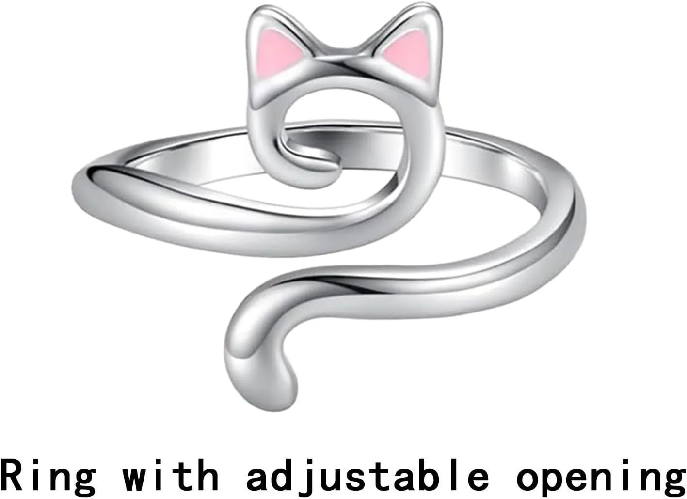 Stacking Ring for Women,Adjustable S925 Sterling Silver Statement Band for Her Cat Ears Stackable Open Finger Ring for Ladies