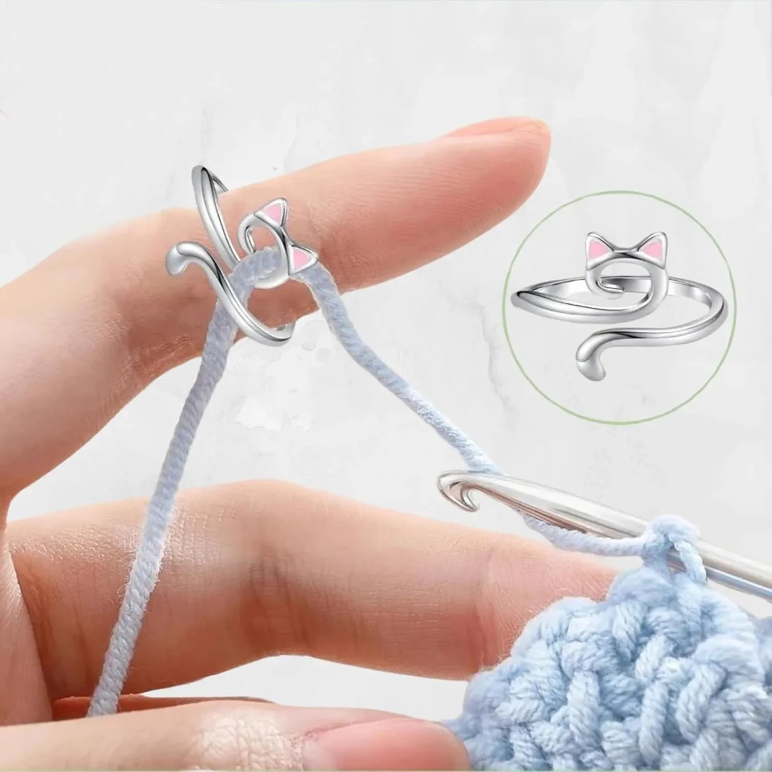 Stacking Ring for Women,Adjustable S925 Sterling Silver Statement Band for Her Cat Ears Stackable Open Finger Ring for Ladies