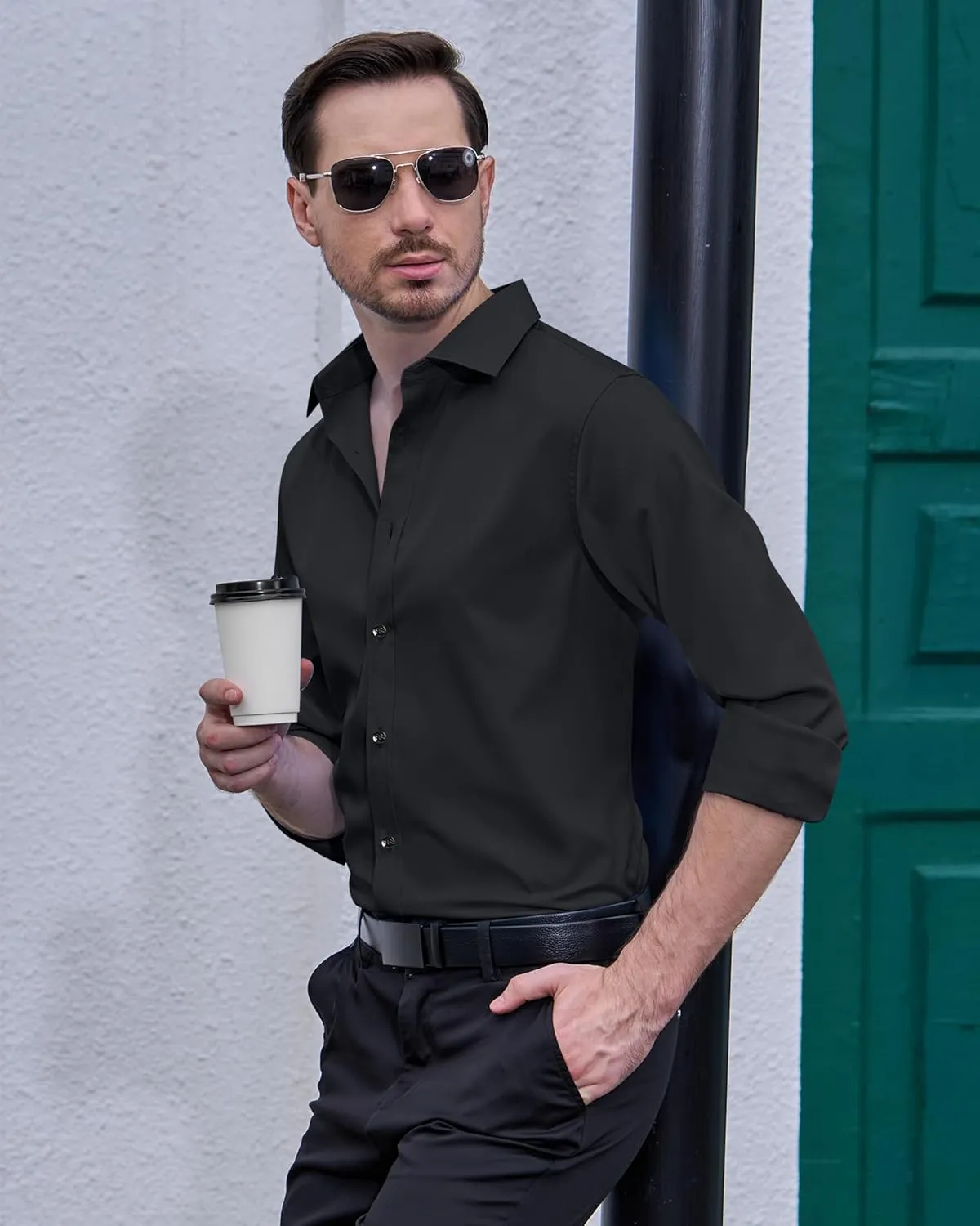 Stain Shield Dress Shirts for Men Long Sleeve Mens Dress Shirts Slim Fit Casual Button Down Shirts Big Shirts
