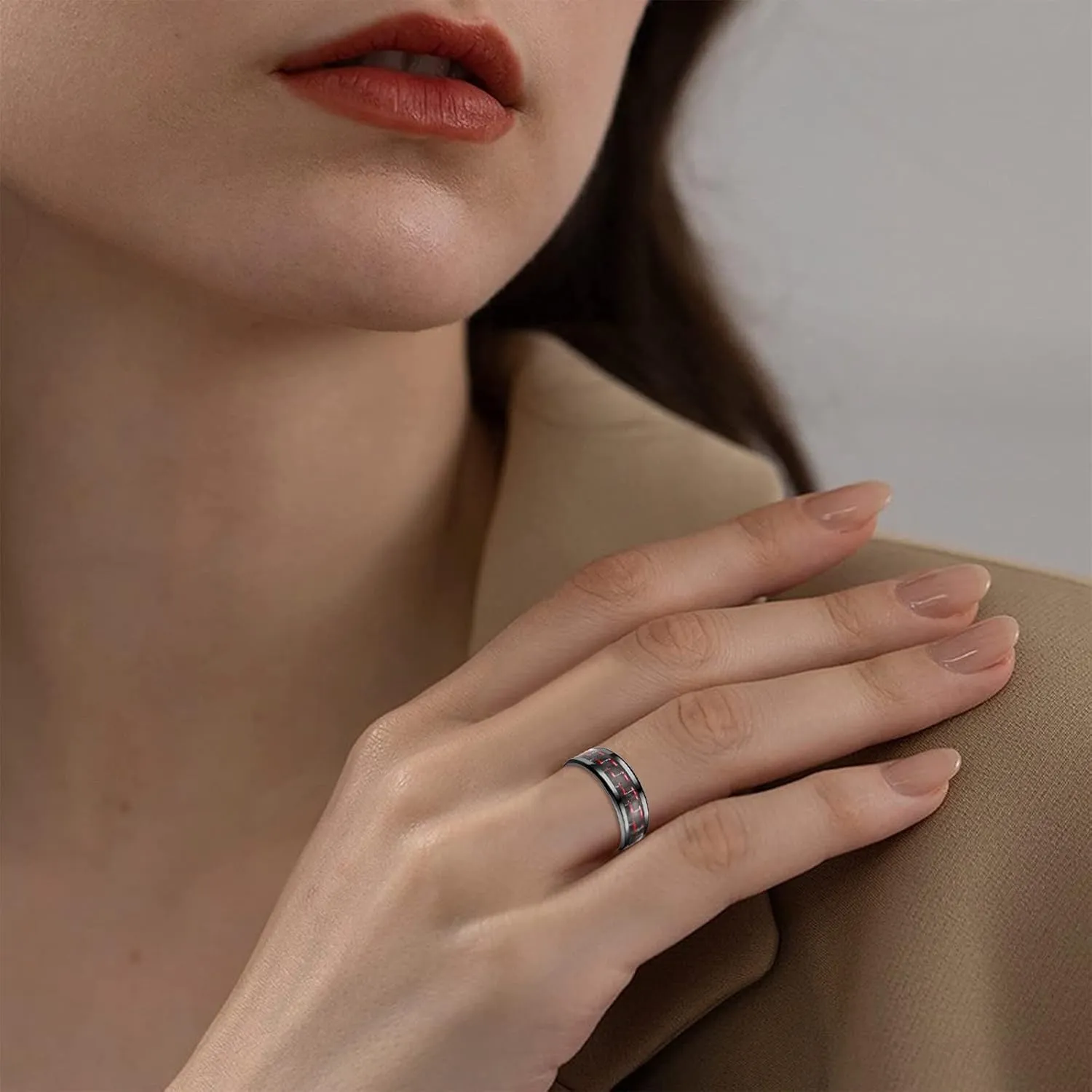 Stainless Steel Ring for Couple,Black Plated Gold Tungsten Carbon Fiber Inlay Engagement Band Stackable Knuckle Ring Set