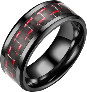 Stainless Steel Ring for Couple,Black Plated Gold Tungsten Carbon Fiber Inlay Engagement Band Stackable Knuckle Ring Set
